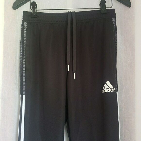 Adidas Women's Size S Pants Black White Side Stripe Ankle Zip Warm Up - Picture 3 of 13
